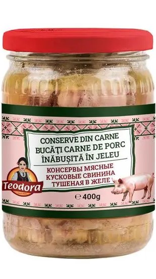 Carne de porc inabusita in jeleu 400g Teodora